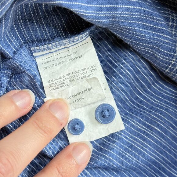 NWOT CUBAVERA Federal Blue Cotton Blend Striped Short Sleeve Button Down Shirt L - Picture 5 of 13